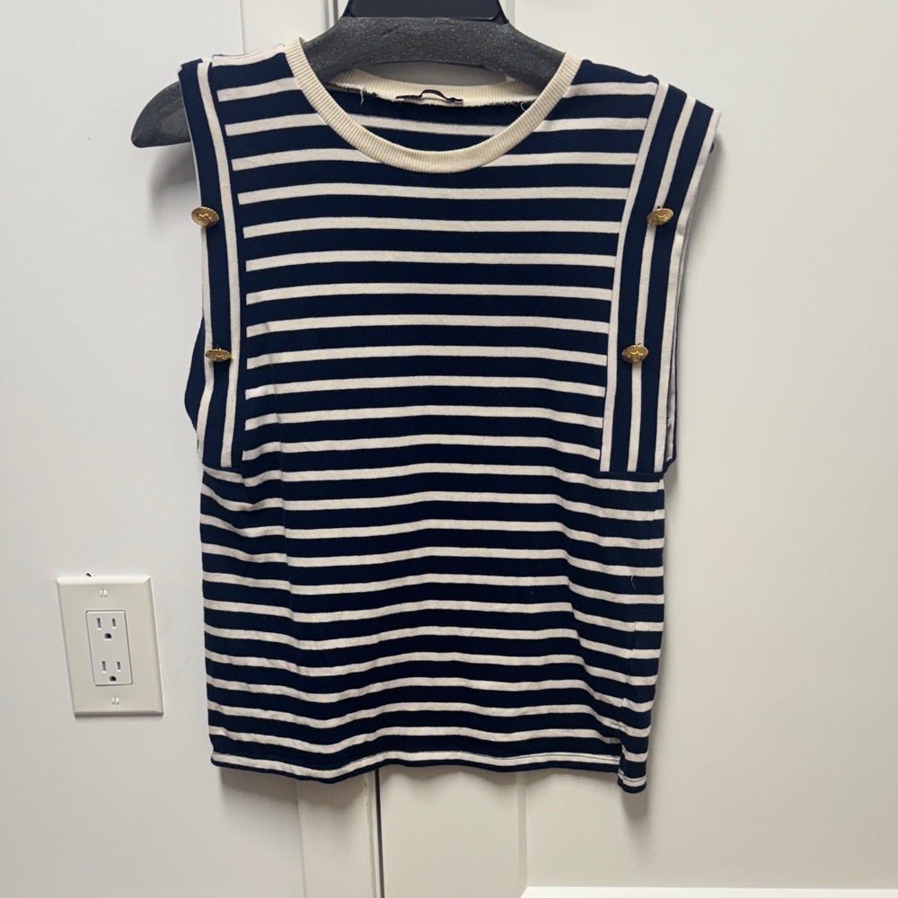 Zara Navy and White Striped Tank Top